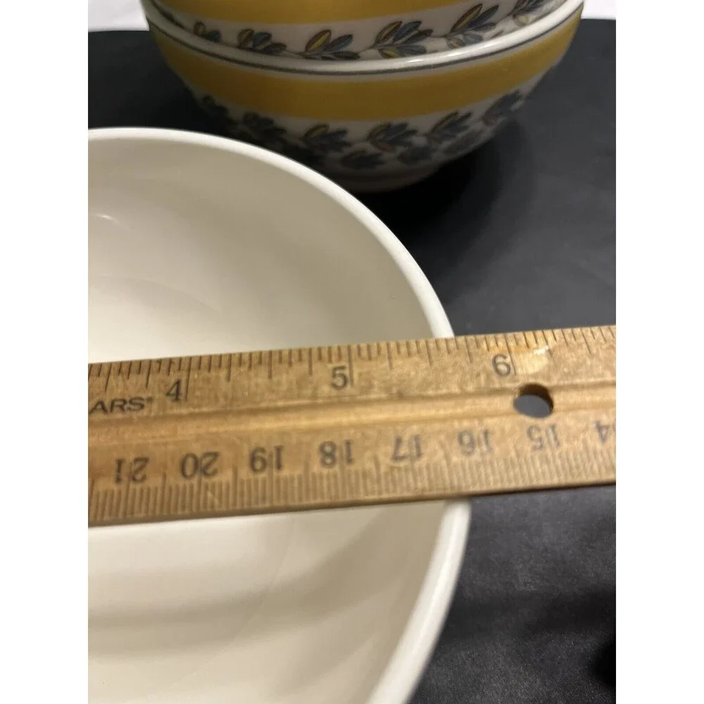 4pc Portmeirion Westerly Yellow w Leaf Pattern 5.75” Bowls Cereal Soup England